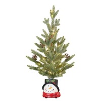 Tree with Lights in Snowman Pot