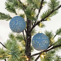 Glass Embossed Bauble Blue 8cm ..