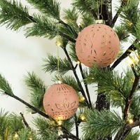 Glass Embossed Bauble Pink 8cm..