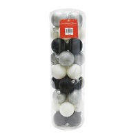 BAUBLES 60MM 36PC  MIXED GLITTER BLK/WHT/SLV CG