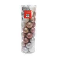 BAUBLES 60MM 36PC  MIXED GLITTER ROSE/WHT/SIV/CHAMP CG
