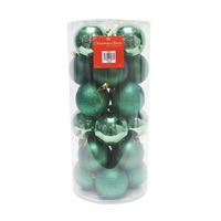BAUBLES 80MM 24PC BARREL FOREST GREEN