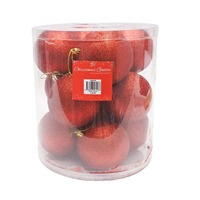 BAUBLES 100MM 12PC BOX GLITTER RED