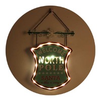 VINTAGE STYLE LIGHT UP WELCOME TO THE NORTH POLE SIGN 28x23CM..