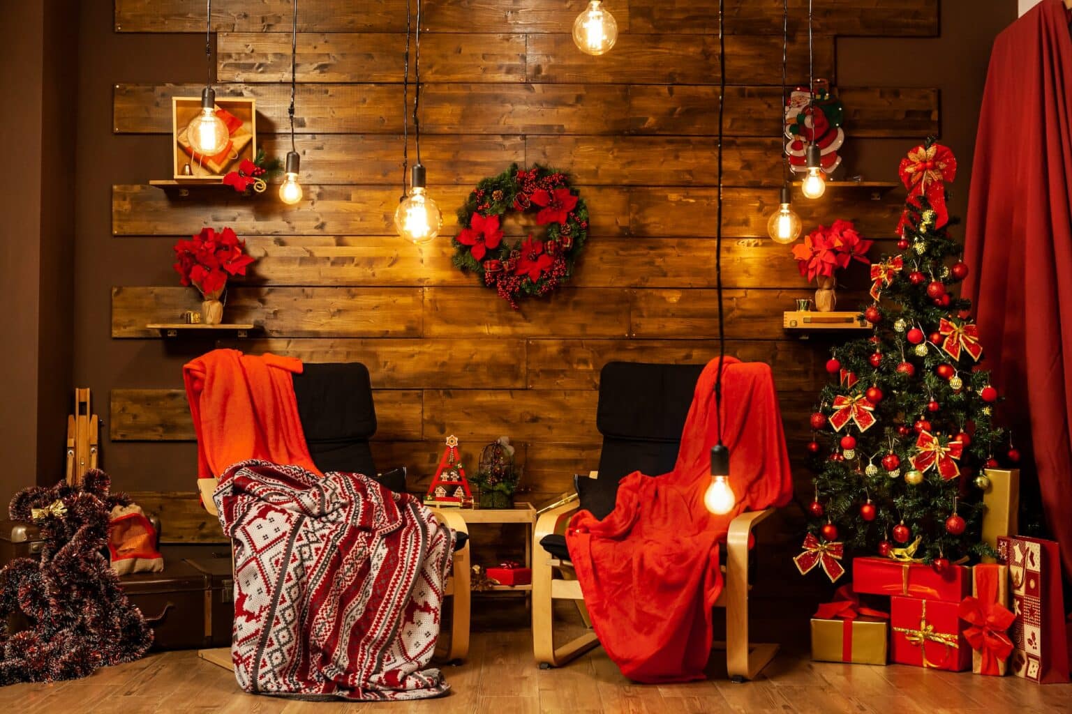 read and green christmas decoration