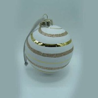 White &amp; Gold Stripe Bauble 10cm