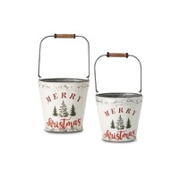 Merry Christmas Metal Bucket Set 2