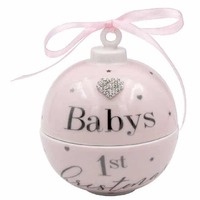 Baby&#39;s 1st Xmas Bauble Trinket Box Pink