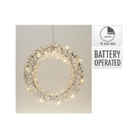 Wreath 30Cm With 20LED Silver B/O