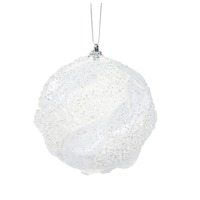 White Glitter Leaf Bauble..