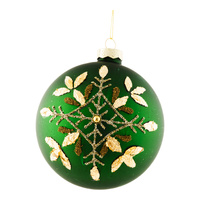 10cm Green Gold Leaf Bauble