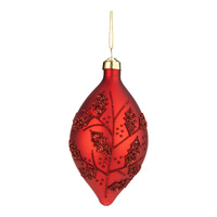 14cm Red Beaded with Leaf Long Drop