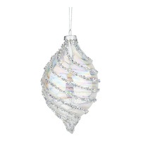 14cm Clear Silver Swirl Encrusted  Drop