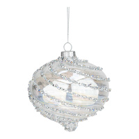 10cm Clear Silver Swirl Encrusted Bauble