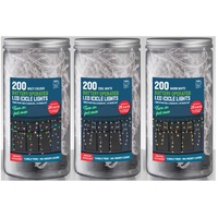 Timer LED Icicle Lights 200 Assort Colours