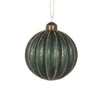 Matte Emerald Glitter Ribbed Bauble..