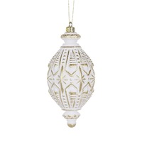 White &amp; Gold Intricate Drop Bauble..