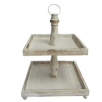 2 Tier Square Stand 34x41.5cm White Wash..
