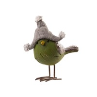 Green Bird w/hat Standing 13cm
