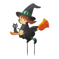 Metal Halloween Witch On Broom!