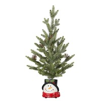 Tree with Lights in Snowman Pot