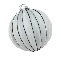 White Lined Ball Hanging Orn