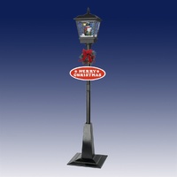 Lampost with Snow, Lights &amp; Music.  Black with Snowman 180cmh