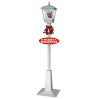 Lampost with Snow, Lights &amp; Music.  White with Santa 180cmh