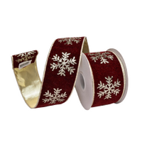 Burgundy Gold Snowflake Ribbon