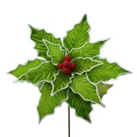 11&quot; Dia Velvet Poinsettia Single Stem Green &amp; Red....