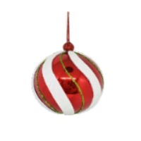 100mm Red and White Swirl Bauble