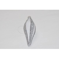 6&#39; Xmas Finial White w/Sil Glitter Stripe