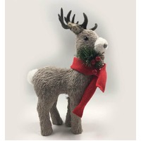Standing Deer Brown Cotton String 20x10x30cm (Red Scarf)