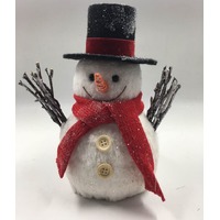White Snowman Hat 16x16x25cm (Red Hat, Black Scarf)