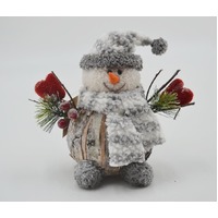 Snowman,birchbark w.grey hat &amp; scarf 20×10×22cm