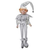 Silver White Sitting Elf 71cmh