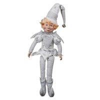 Silver White Sitting Elf 58cmH