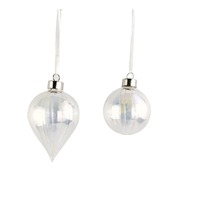 Retro Glass Hanging Bauble Pearl White 8cm ..