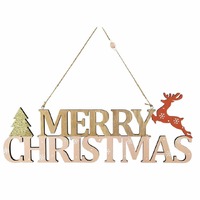 Merry Christmas with Tree &amp; Reindeer Hanging Sign Pink 40cm..
