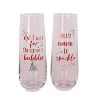 All I Want for Christmas is Bubbles Champagne Glass Red &amp; Green 16cm (S/2)..