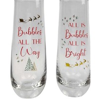 All is Bright Champagne Glass Red Green 16cm
