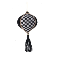 Black &amp; White Bauble w/Tassel 10x20cm