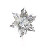 Silver Poinsettia 32cm Stem