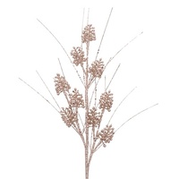 68cm Champagne Glitter Pine Cone Spray