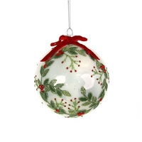 10cm White Glass Bauble