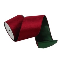 Red Velvet Ribbon with Green