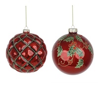 12cm Glass Bauble - Red