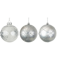 10cm Silver Hand Painted Bauble