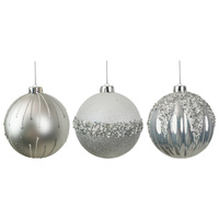 12cm Bauble Silver &amp; White