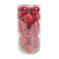 BAUBLES 80MM 24PC BARREL RED